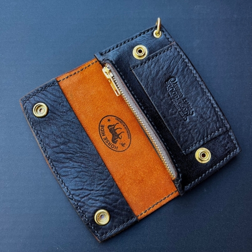 KRYSL GOODS HANDMADE LARGE HORSE HIDE LEATHER TRUCKER WALLET VZ.59 BLACK