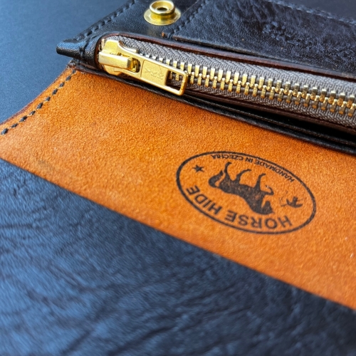 KRYSL GOODS HANDMADE LARGE HORSE HIDE LEATHER TRUCKER WALLET VZ.59 BLACK